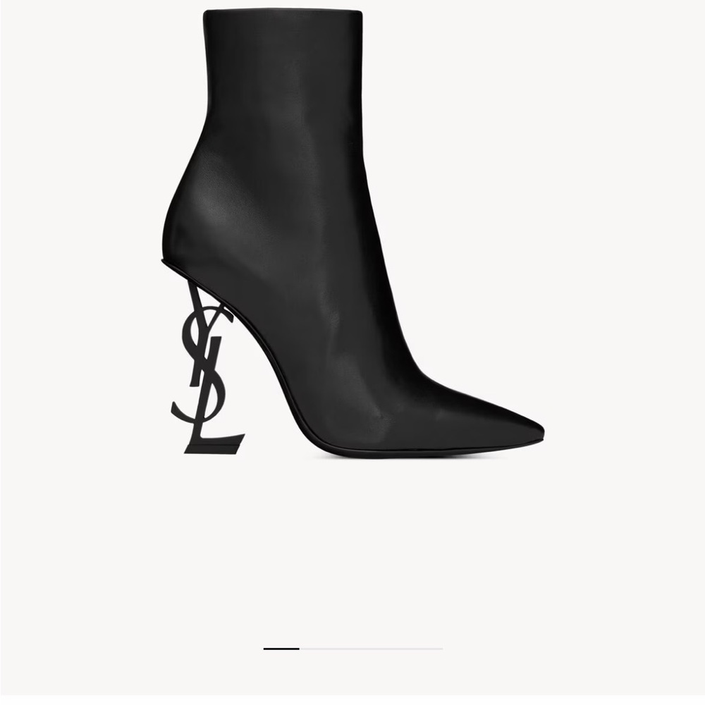 Yves Saint Laurent Black Logo-Heel Pointed Leather Ankle Boots